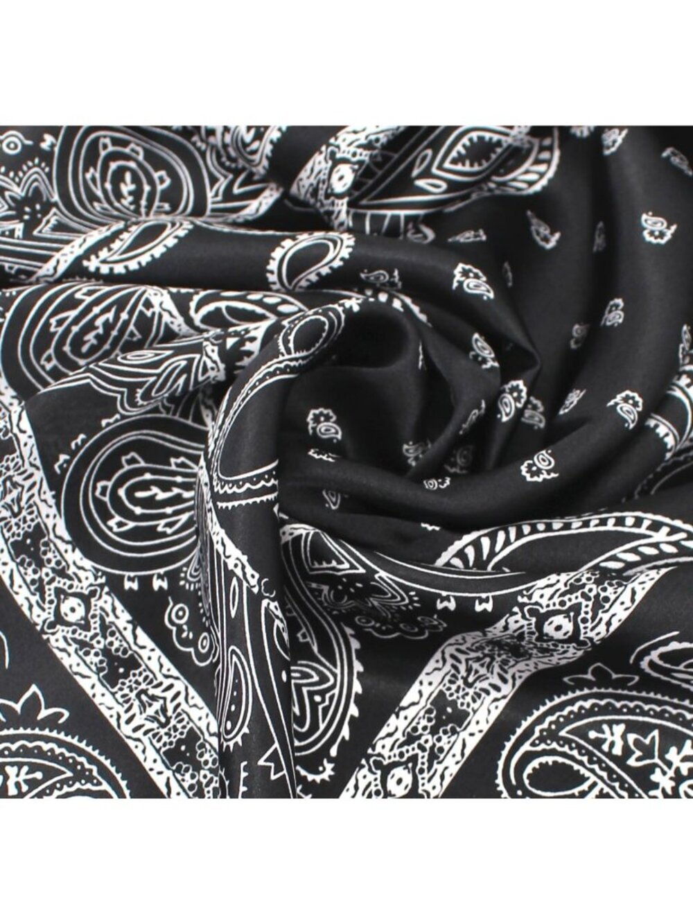 Women's White Black Paisely Houndstooth Scarf Digital Printed Headscarf Silk - Picture 3 of 4